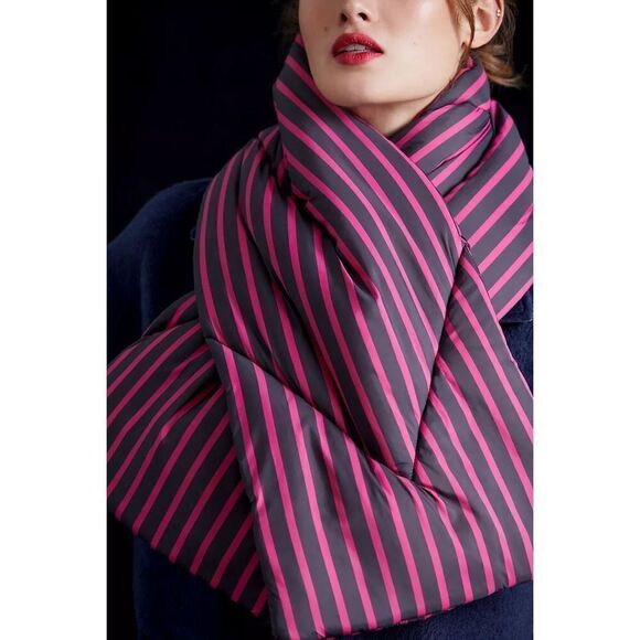 New Anthropologie Striped Puffer Scarf Size One Size - Picture 2 of 8